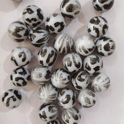 Jelly Bubblegum Beads 20mm White Leopard Print Glossy 10pcs 3