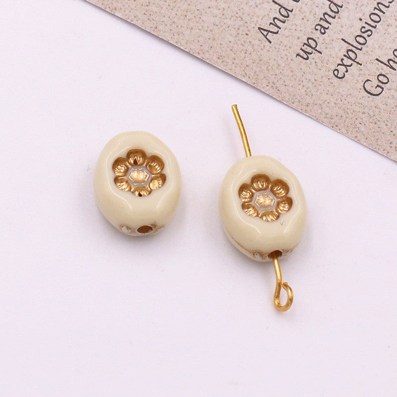 Transparent Vintage Gilded Engraved Oval Acrylic Beads 11x14mm 20pcs 7