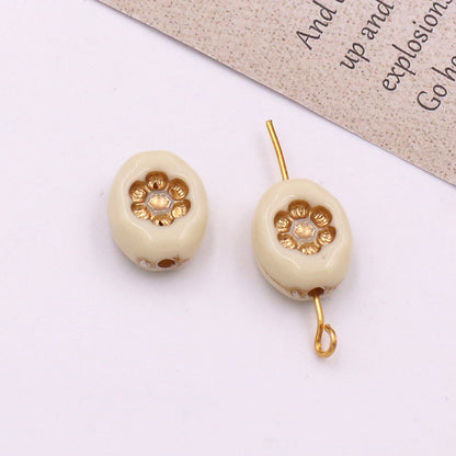 Transparent Vintage Gilded Engraved Oval Acrylic Beads 11x14mm 20pcs 7