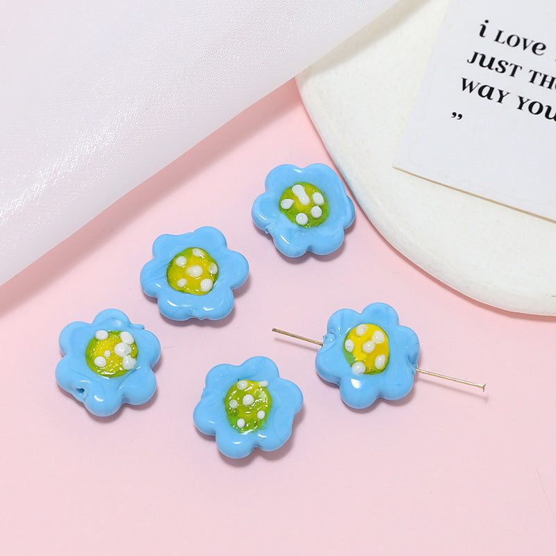 Lampwork Glass Beads Flower 19mm Hand Painted Six-Petal 10pcs 9