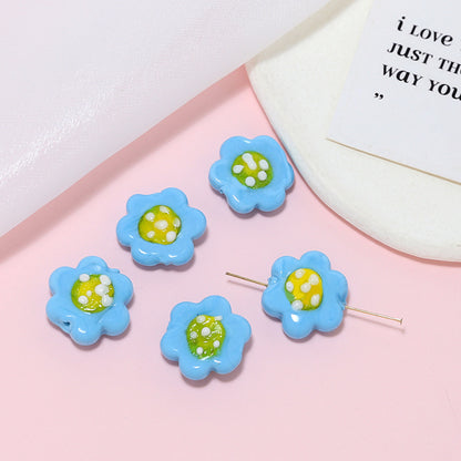 Lampwork Glass Beads Flower 19mm Hand Painted Six-Petal 10pcs 9