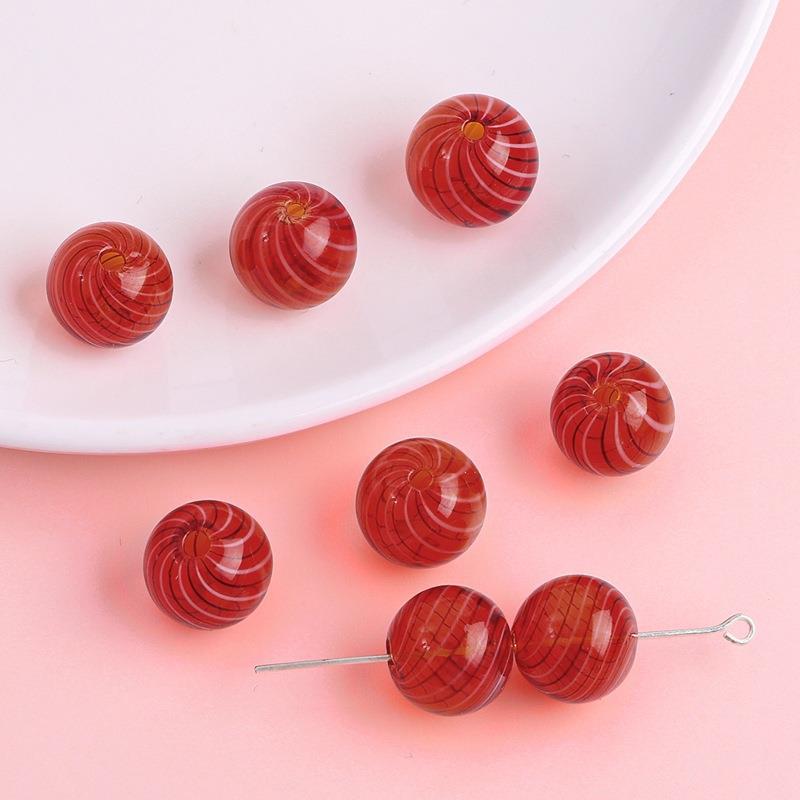 Hand Painted Hollow Polka Dotted Blown Glass Beads 14mm 4pcs 22