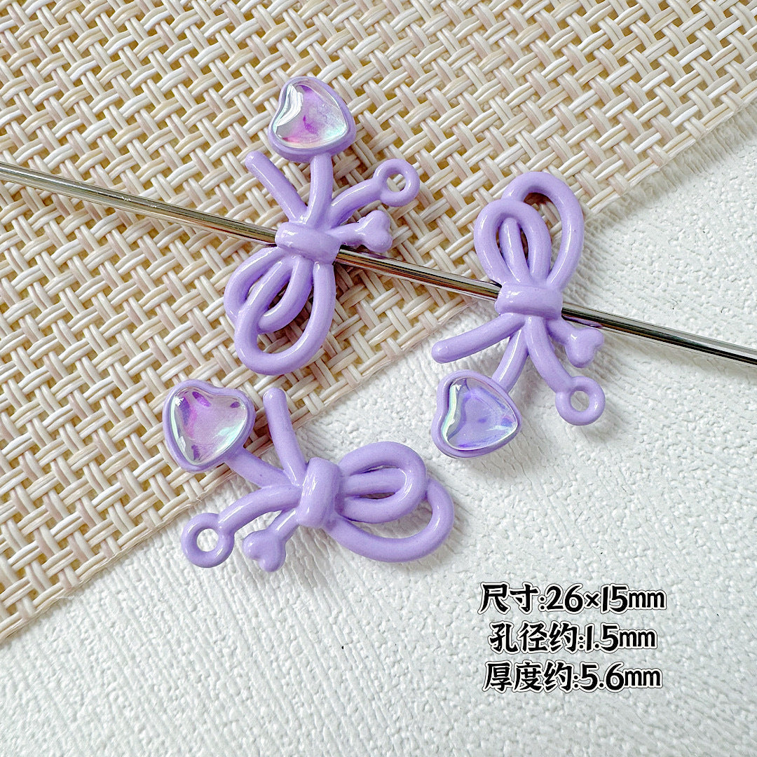 Dotted Bow Metal Beads 20mm Rhinestone Embedded Bow Metal Beads 26mm Painted 10pcs 19