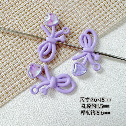 Dotted Bow Metal Beads 20mm Rhinestone Embedded Bow Metal Beads 26mm Painted 10pcs 19