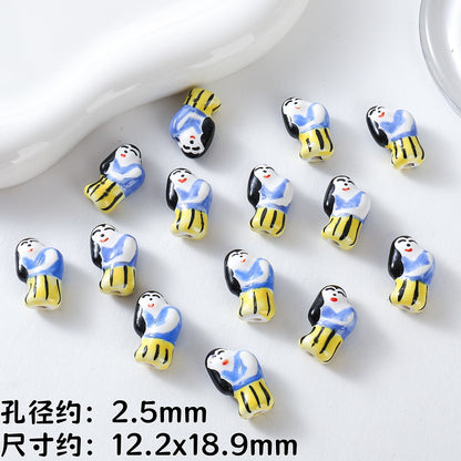 Hand Painted Animal Ceramic Beads Cute 3D Design 2pcs 14