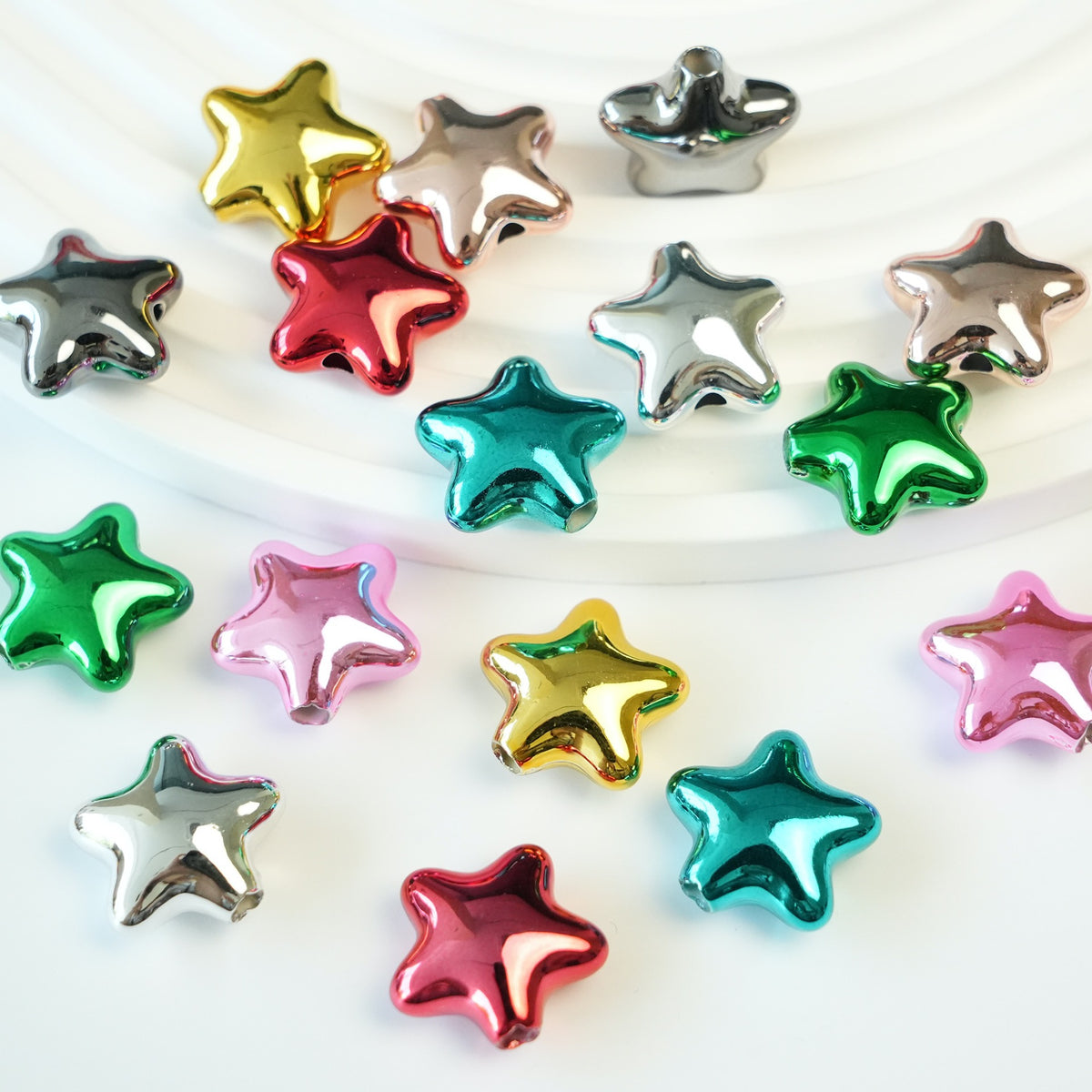 Pentagram Snowflake Acrylic Beads 14mm 21mm Metallic Plated 100pcs 14