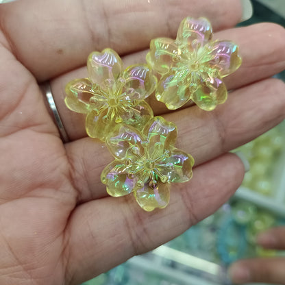 UV Plating Cherry Blossom Acrylic Beads 23mm Transparent Colorful 100pcs 7