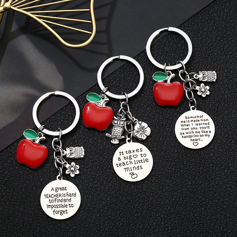 Stainless Steel Teacher Apple Keychain Glossy Red Charm