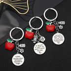 Stainless Steel Teacher Apple Keychain Glossy Red Charm