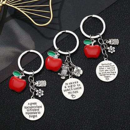 Stainless Steel Teacher Apple Keychain Glossy Red Charm