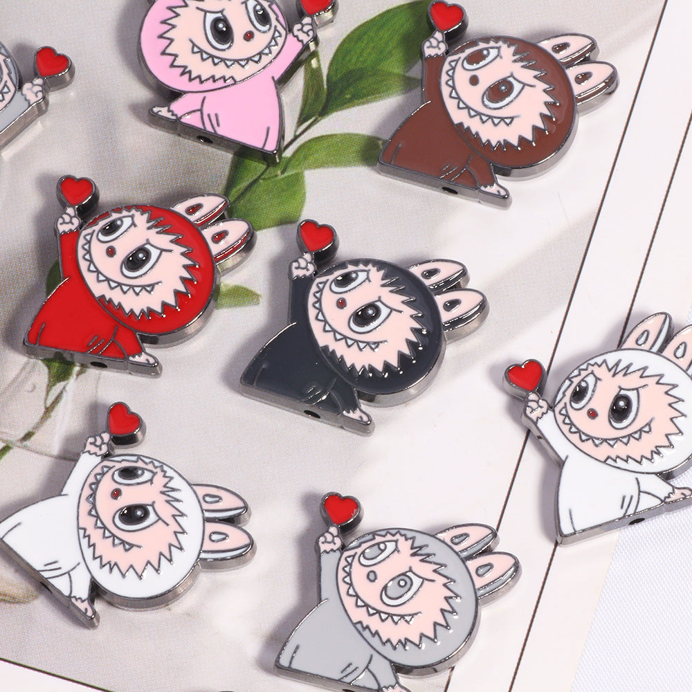 Finger Heart Pose Metal Beads 20mm Enamel Alloy 5pcs
