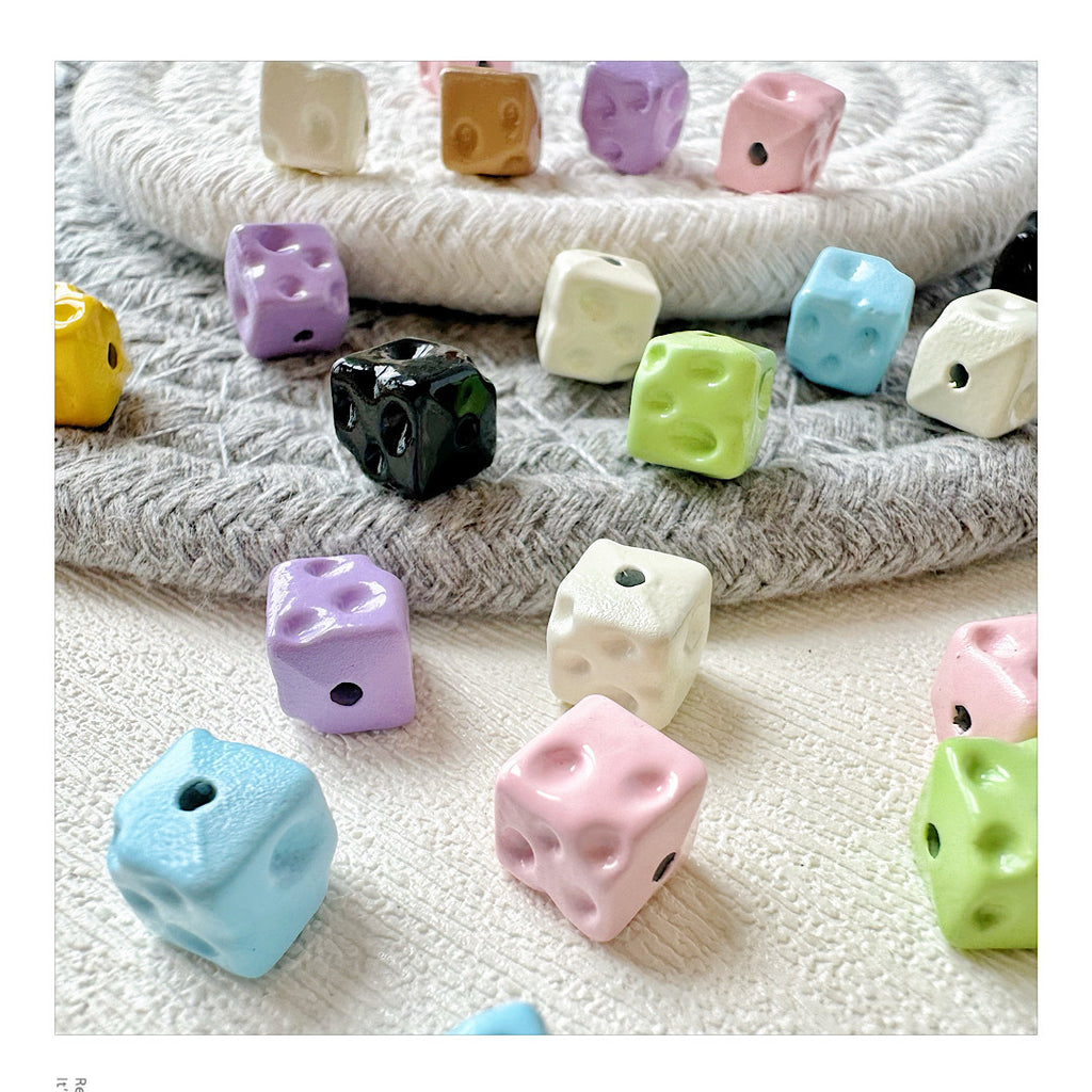 Square Metal Beads 8mm Baking Painted Cheese Cube Alloy 20pcs