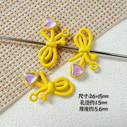 Dotted Bow Metal Beads 20mm Rhinestone Embedded Bow Metal Beads 26mm Painted 10pcs 20