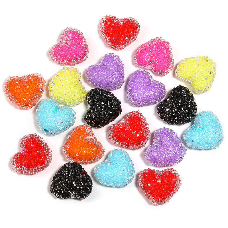 Soft Granulated Sugar Heart Acrylic Beads Colorful Textured 20pcs