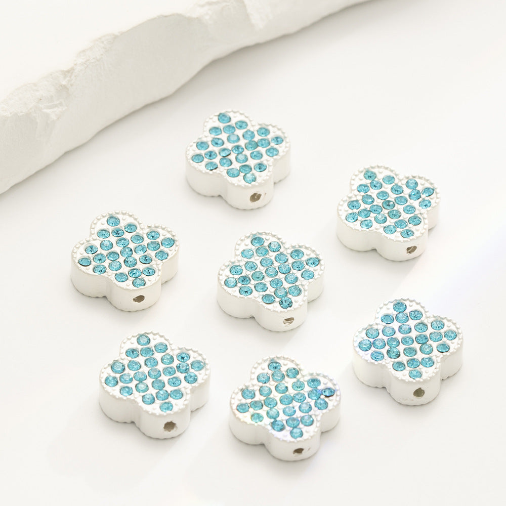 Four-Leaf Clover Rhinestone Beads 16mm Alloy Pave 10pcs 3
