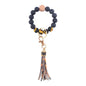 Silicone Beaded Wristlet Keychain with PU Tassel and Wood Accent 9