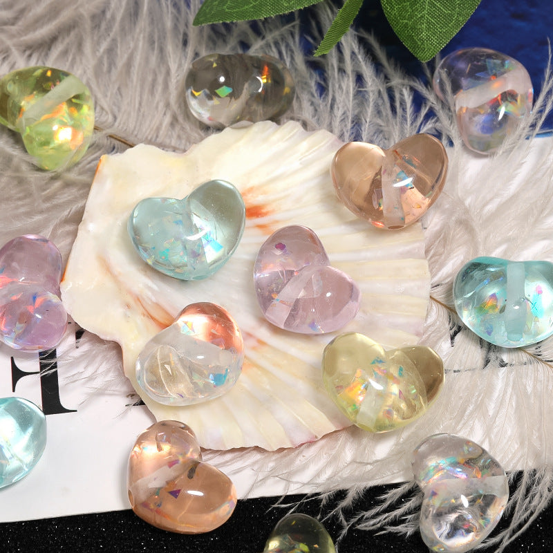 High Transparency Glitter Powder Embedded Chunky Heart Acrylic Beads 20mm 50pcs 4