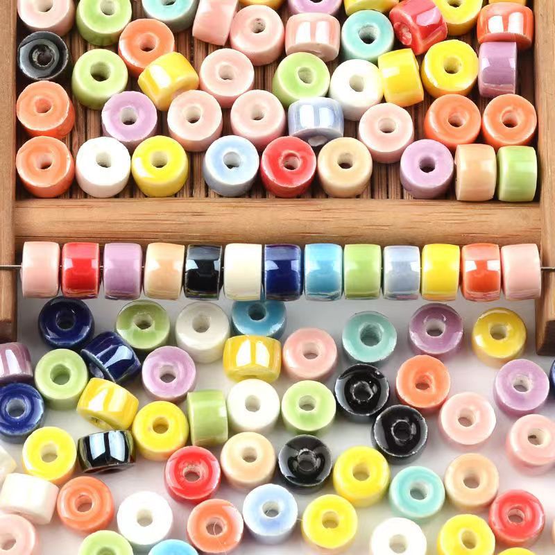 Cylindrical Ceramic Beads 6mm Glossy Rainbow Spacer 10pcs