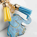Metal Elephant Keychain Blue Marble Finish with Golden Tassels 2