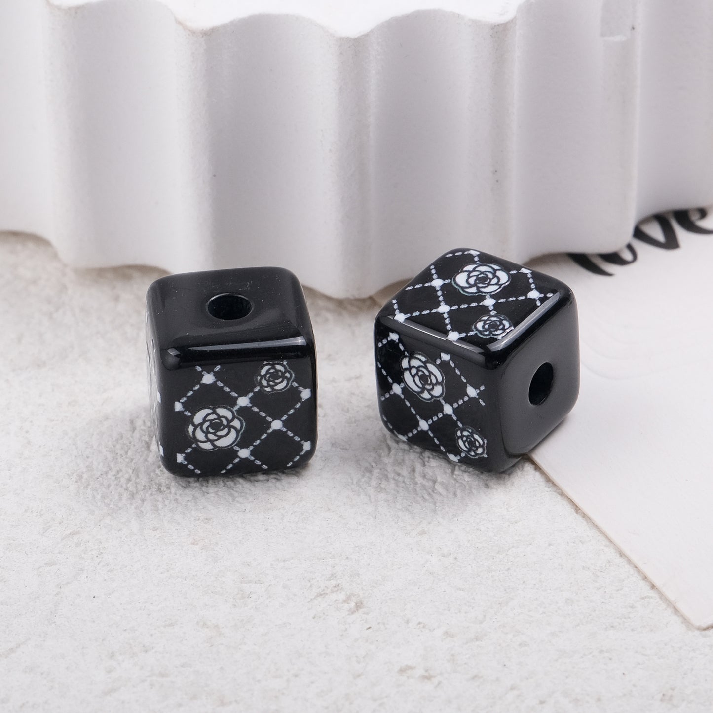 Plating Square Acrylic Beads 14mm Spot Plaid Mixed Colors 50pcs 5