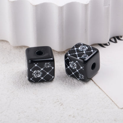 Plating Square Acrylic Beads 14mm Spot Plaid Mixed Colors 50pcs 5