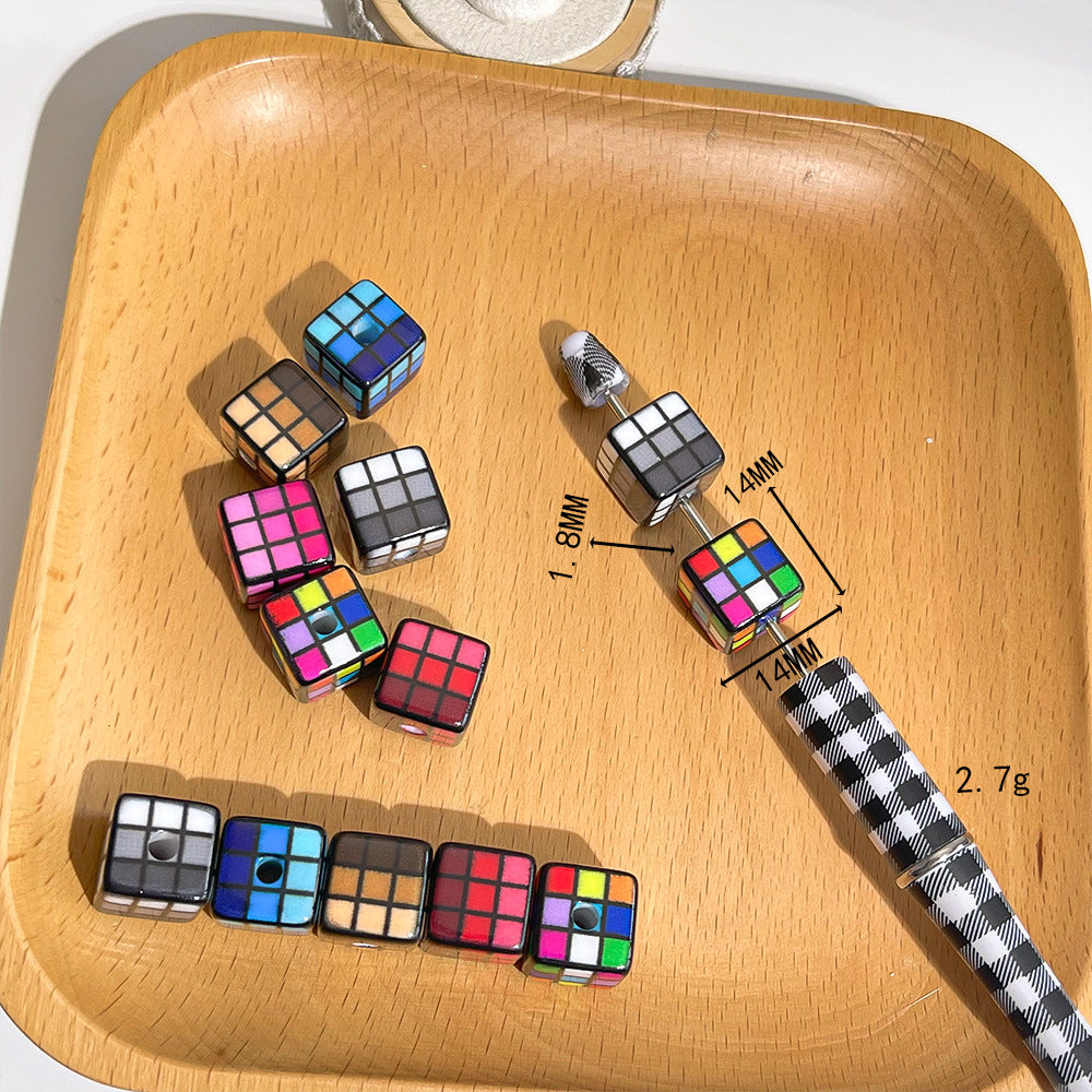 Rubik's Cube Printed Acrylic Square Beads 14mm Colorful Glossy 100pcs 5