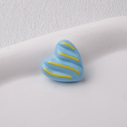 Wavy Stripe Heart Acrylic Beads 19mm Colorful Mixed 20pcs 13