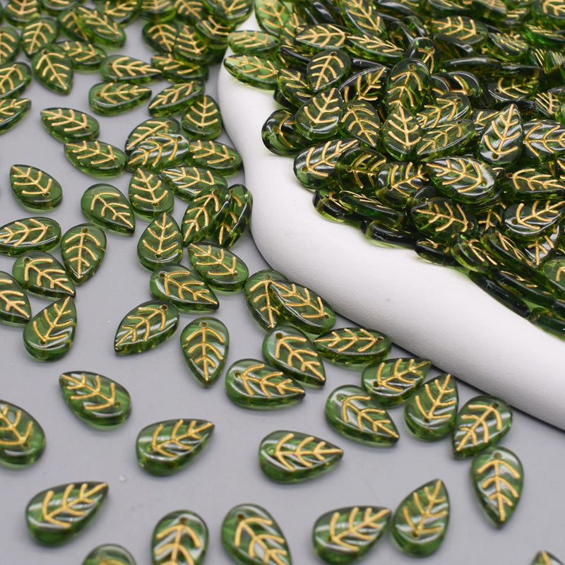 Vintage Czech Glass Leaf Glass Beads 11x18mm 100pcs 12