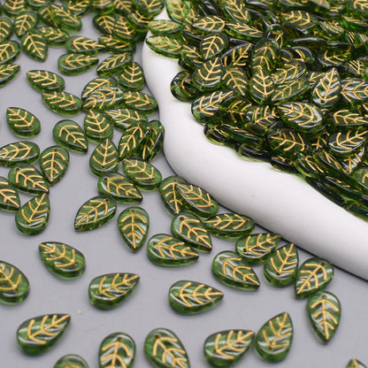 Vintage Czech Glass Leaf Glass Beads 11x18mm 100pcs 12