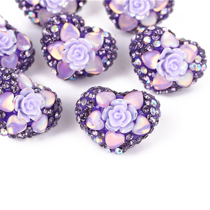 Rhinestone Heart Clay Beads 23mm Peach Blossoming Rose 10pcs 8