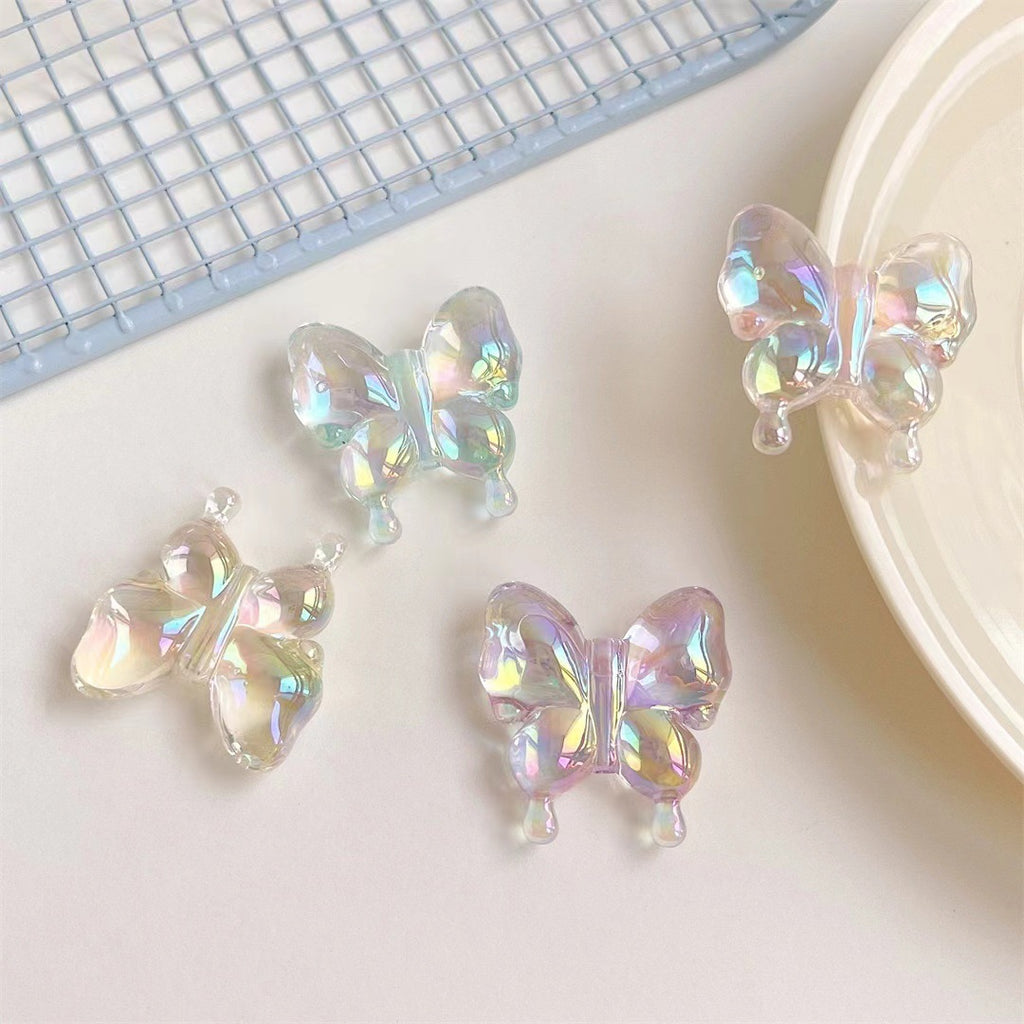 Transparent Plating Butterfly Acrylic Beads 29mm 50pcs