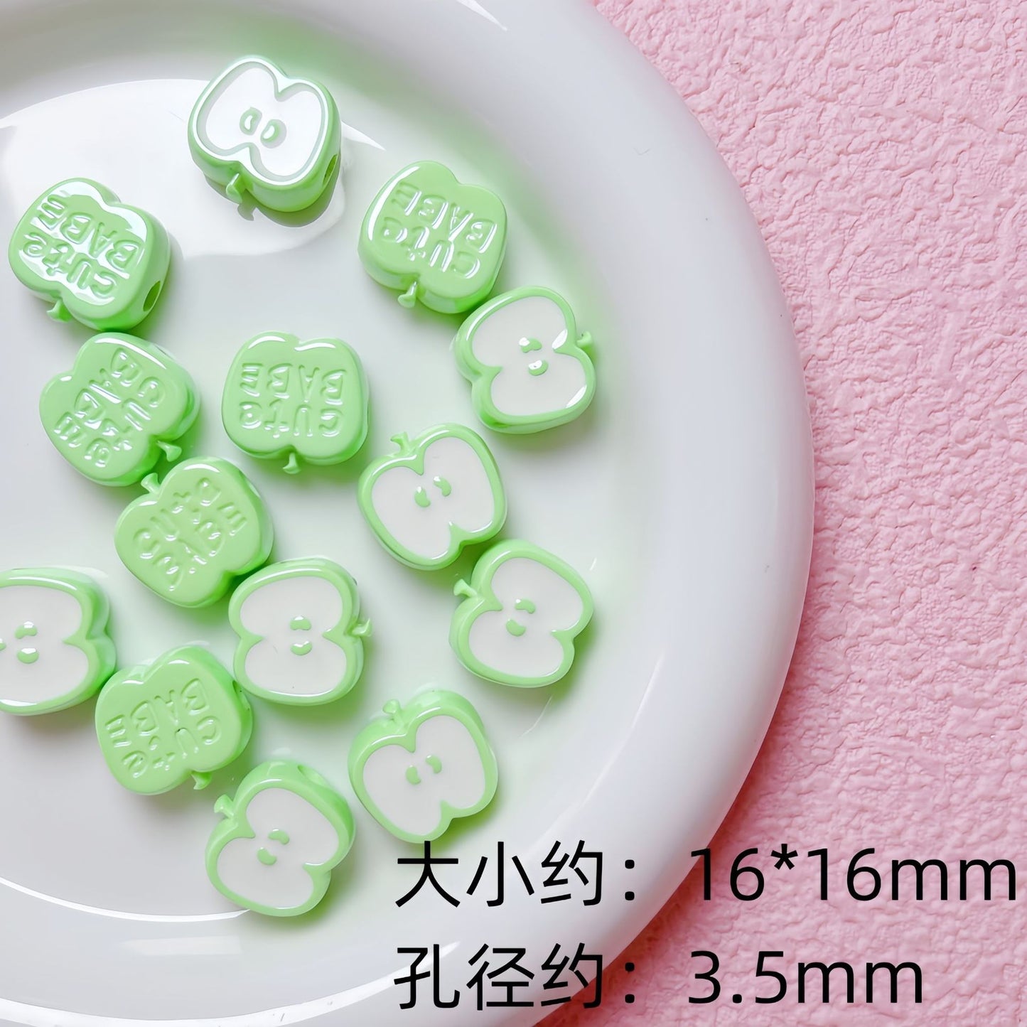 Painted Half Apple Acrylic Beads 16mm Glossy Enamel 10pcs 7