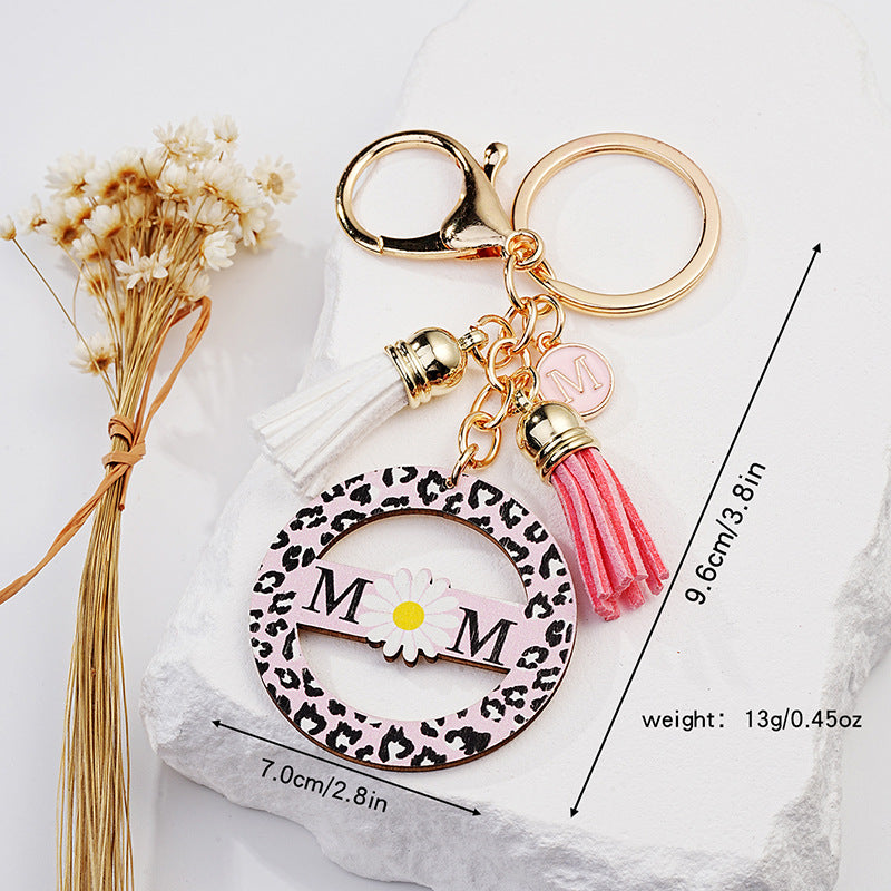 Pink Leopard Print Daisy Keychain Metal Gold Hardware Mom Gift 5