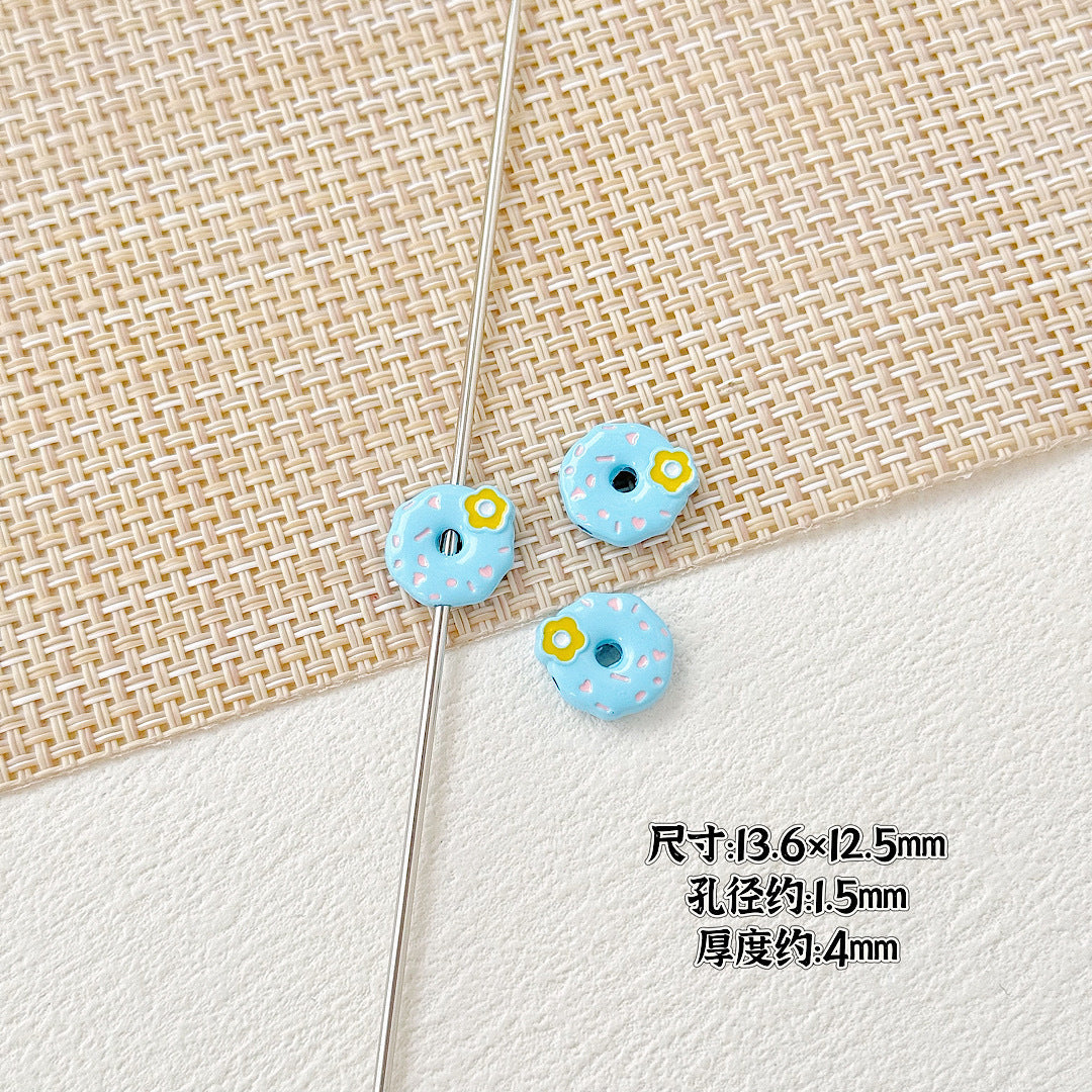 Donut Metal Beads 13mm Painted Enamel Pastel 10pcs 5