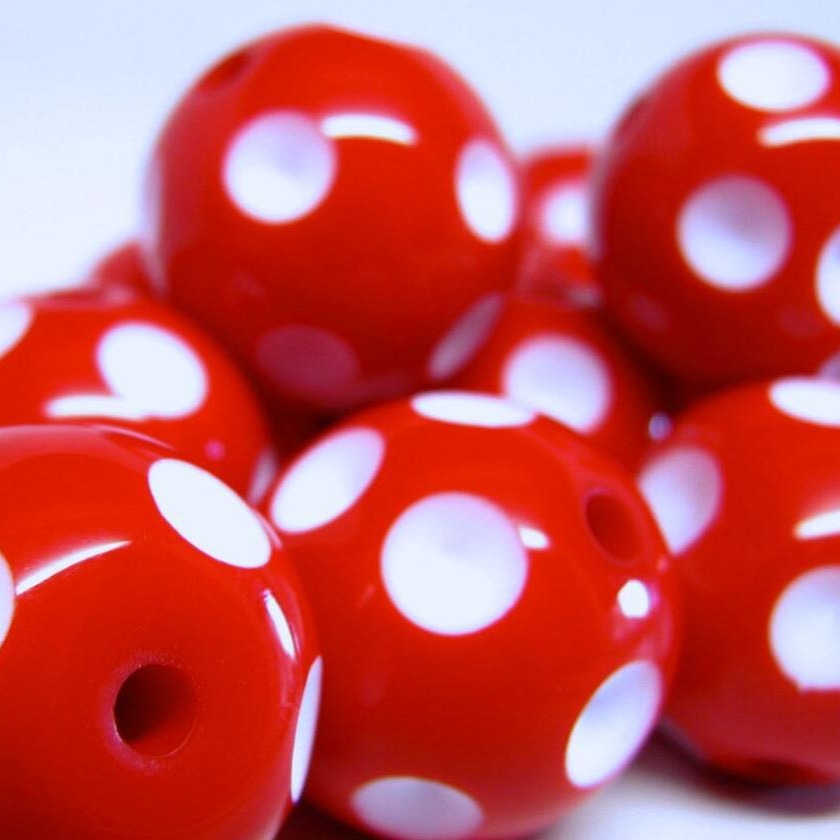 Polka Dot Resin Bubblegum Beads 20mm Bright Red Concave 10pcs 2