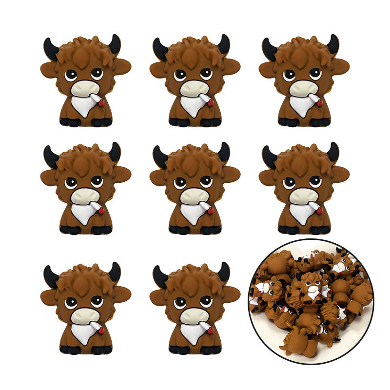 Silicone 3D Focal Beads Highland Cattle Rustic Brown Animal Design 5