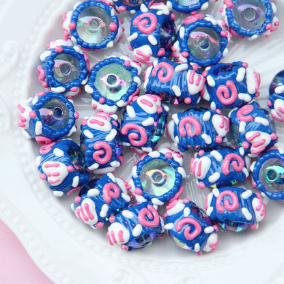 Hand Painted Animal Cream Cake Acrylic Beads 18-23mm Colorful 10pcs 9