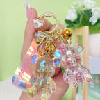 Acrylic Crystal Sitting Bear Keychain Iridescent Glitter Colors 2