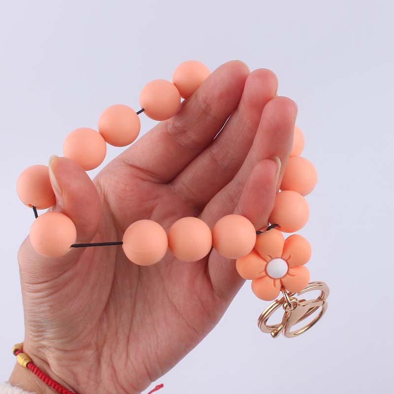 Flower Silicone Bead Wristlet Keychain Colorful Smooth Beads 4
