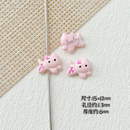 Baking Painted Bow Puppy and Dotted Kitten Metal Beads 15mm 20pcs 17