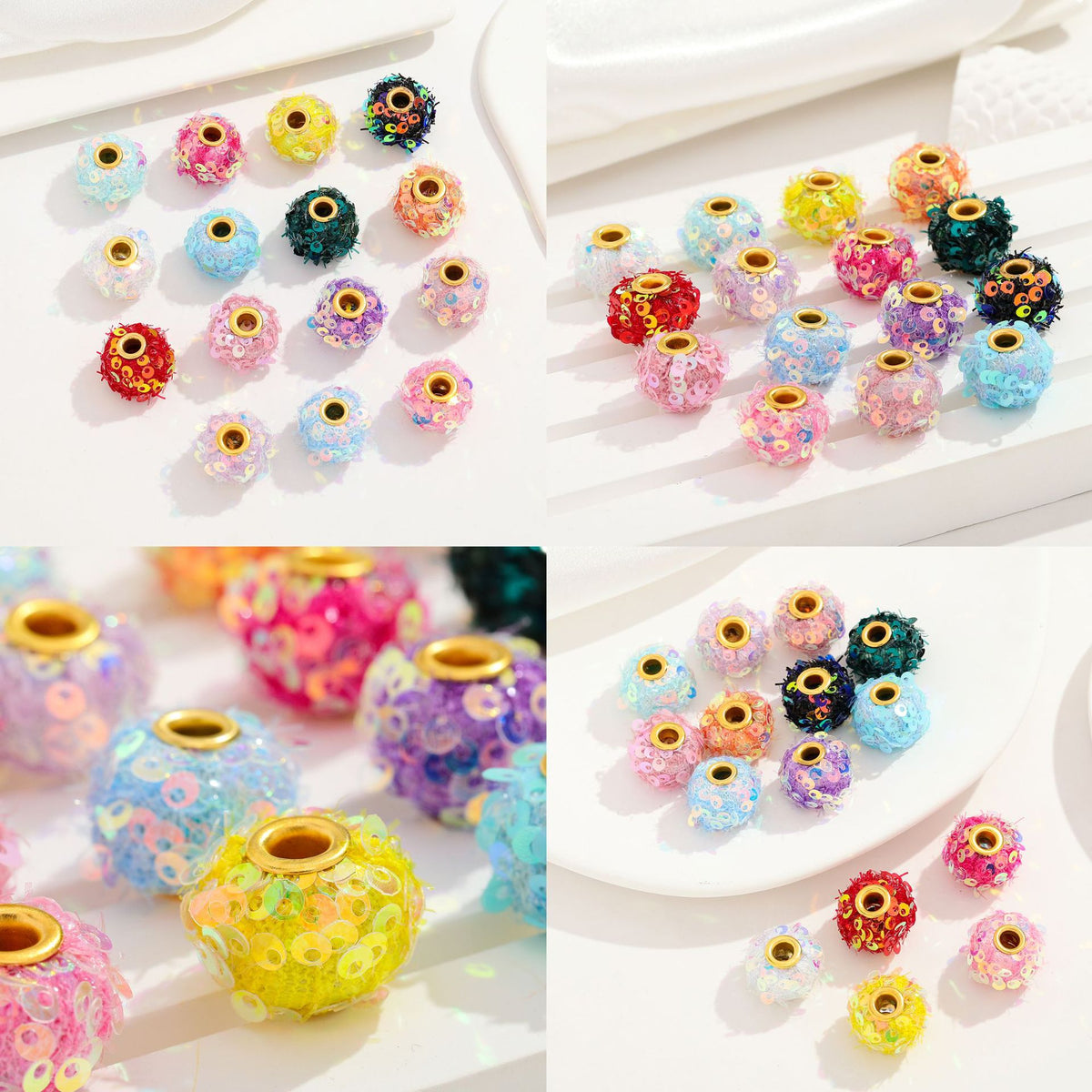Fabric Glitter Sequin Spacer Beads 16mm 50pcs 4