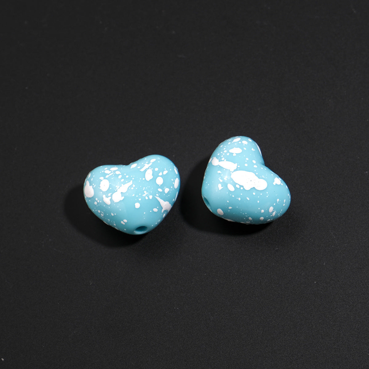 Plaid and Splashed Ink Pattern Heart Acrylic Beads 18mm 20pcs 17