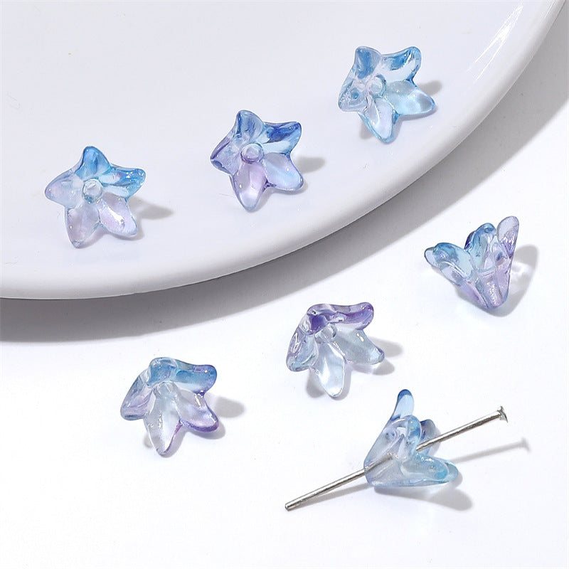 Lily Flower Glass Beads 13mm Transparent Mixed Colors 20pcs 12