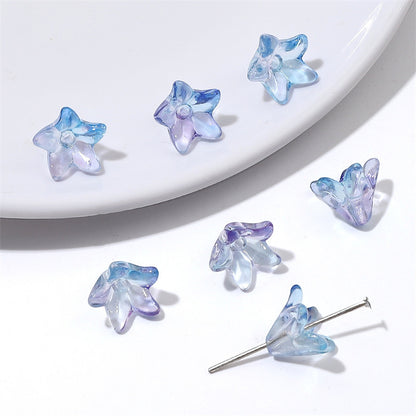 Lily Flower Glass Beads 13mm Transparent Mixed Colors 20pcs 12