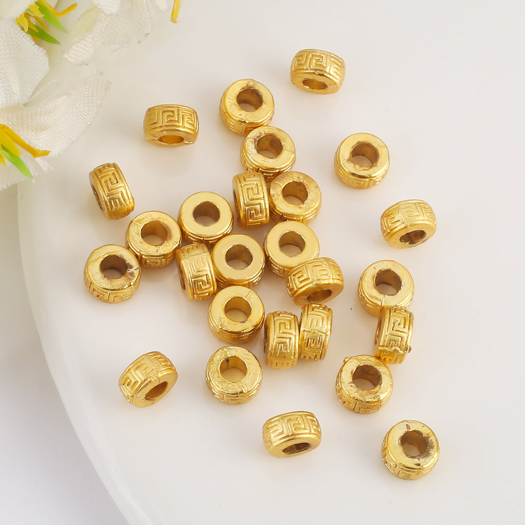 Brass Tube Metal Beads 6.5mm Tibetan Patterned Large Hole 100pcs 4
