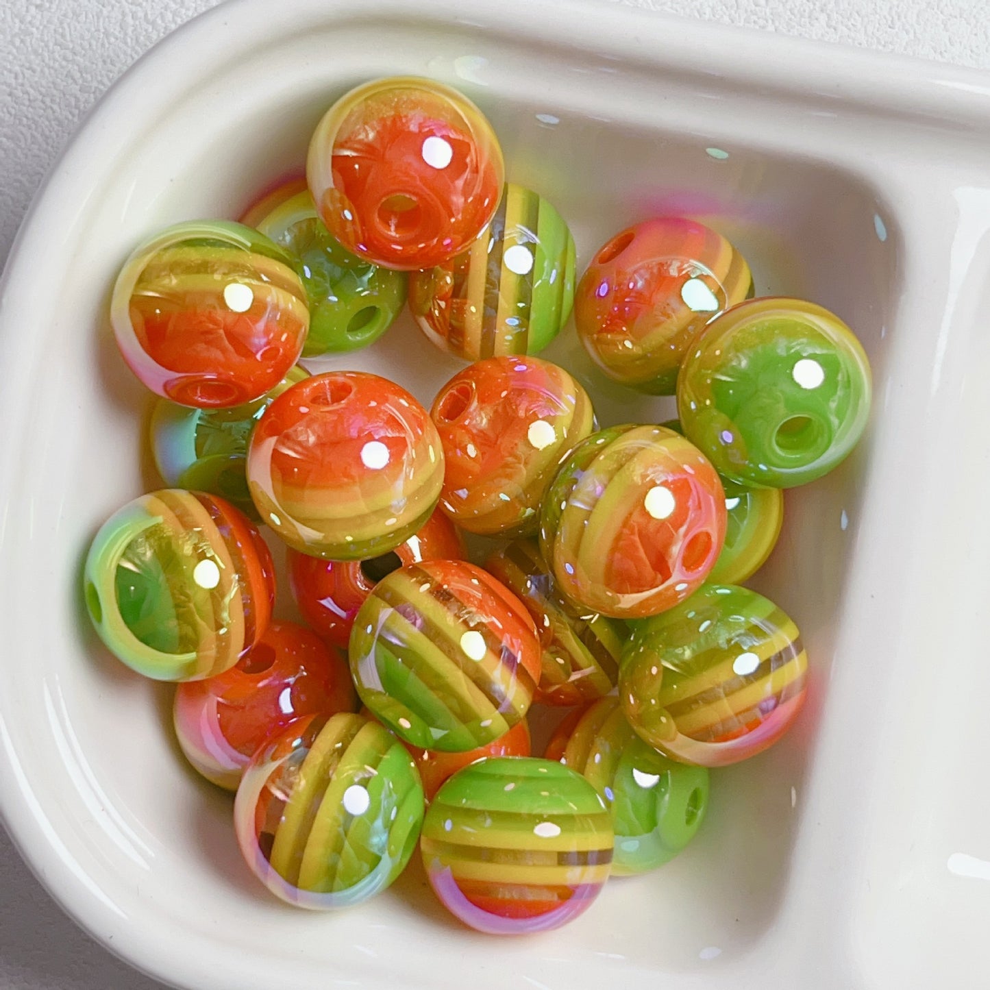 UV Plating Colorful Lollipop Striped Resin Beads 16mm 10pcs 24