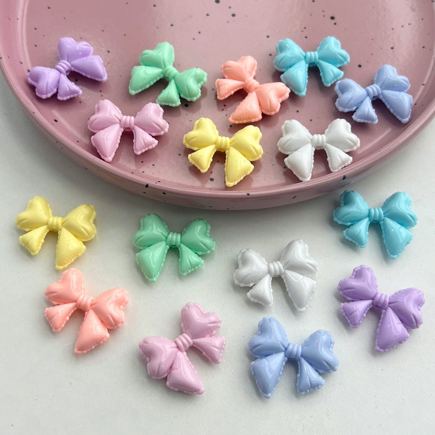 Hand Painted Balloon Bow Acrylic Beads 33mm Solid Color 10pcs 14
