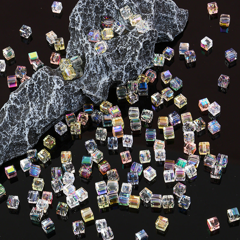 Electroplated Square Glass Beads 6mm Colorful Reflective 96pcs 3