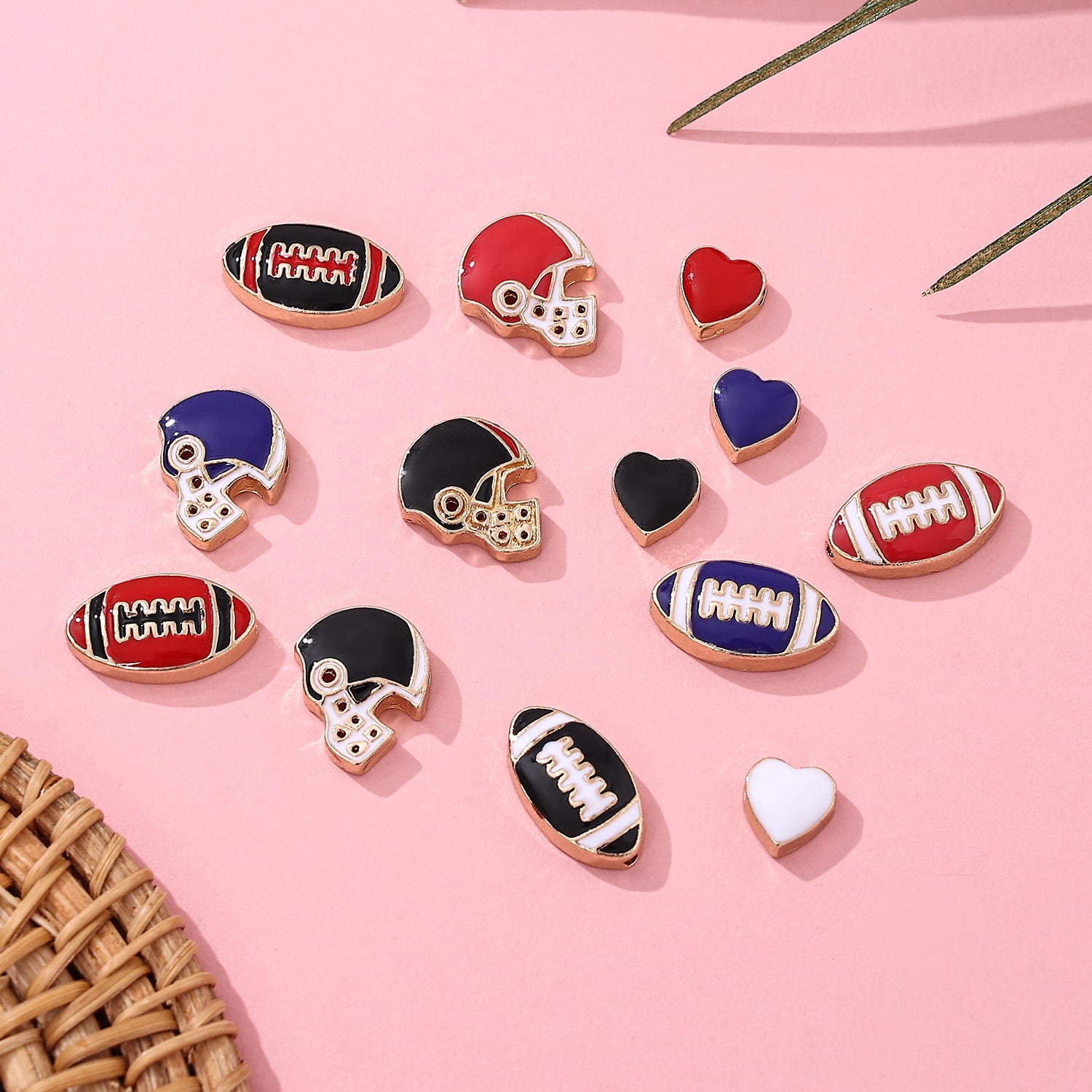 Rugby Series Metal Beads Enamel Painted Zinc Alloy 50pcs 3