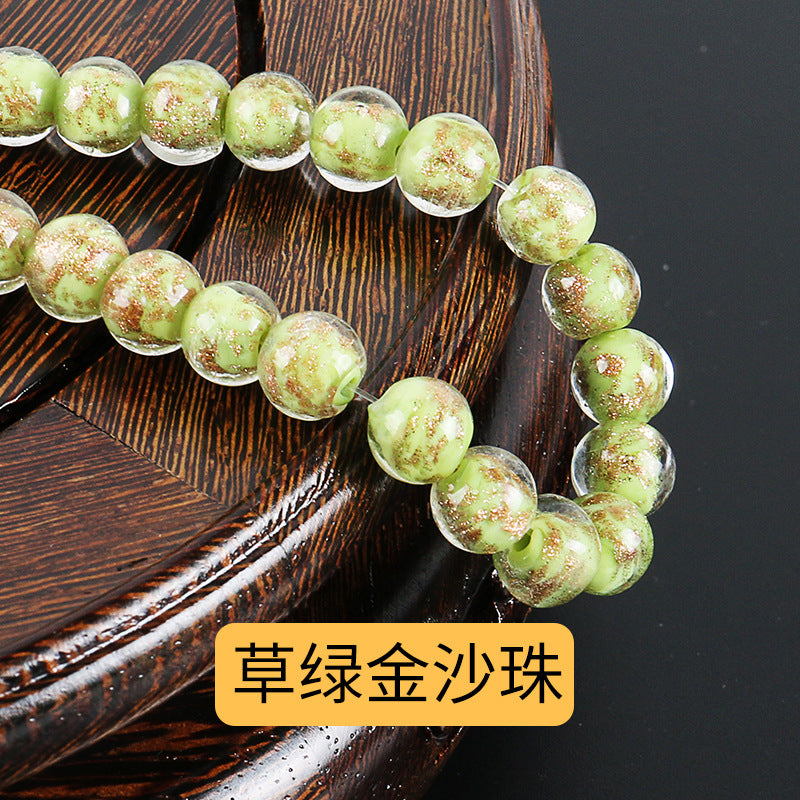 Lampwork Glass Beads Round 8-12mm Dyed Core Gold Foil 100pcs 7